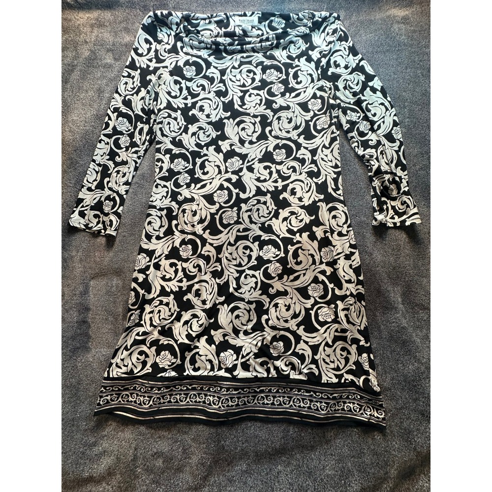 White House Black Market Scroll Rose Cowl Neck Dress Blk/Wte Large ID802790 -12